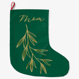 Hunter Green with Gold Graphic Leaf named Large Christmas Stocking
