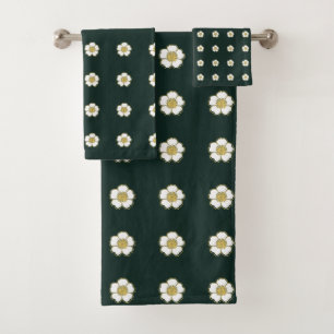 hunter green yellow and white Buttercup Flowers Bath Towel Set