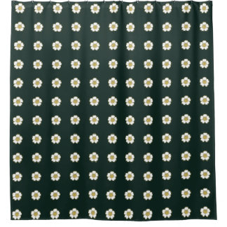 hunter green yellow and white Buttercup Flowers Shower Curtain
