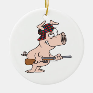 hunter hunting pig cartoon ceramic tree decoration