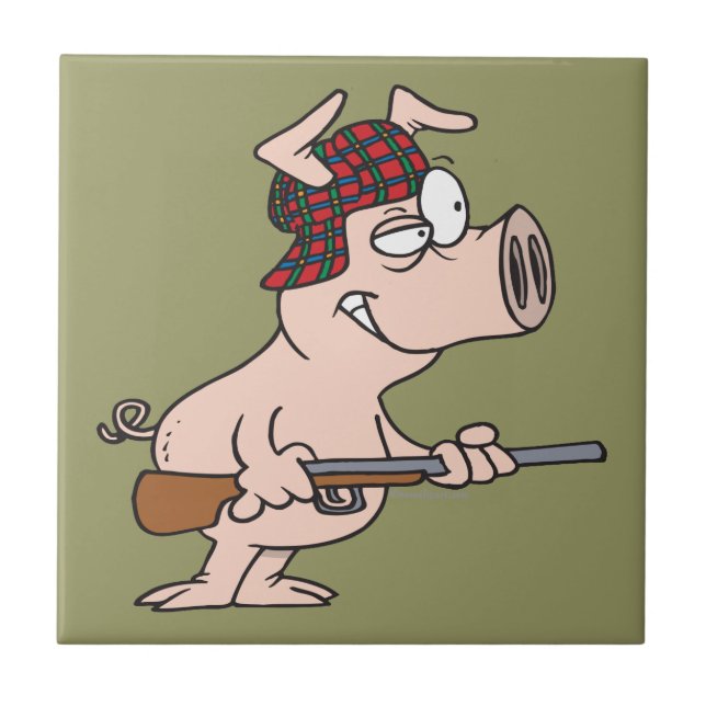 hunter hunting pig cartoon tile (Front)