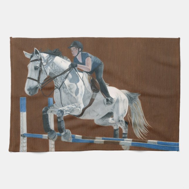 Hunter/Jumper Dapple Grey Horse Kitchen Towel (Horizontal)