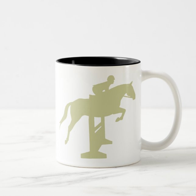 Hunter Jumper Horse & Rider (sage green) Gifts Two-Tone Coffee Mug (Right)