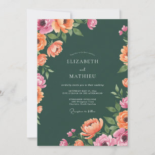 Hunter Magenta Ranunculus Eucalyptus Wedding Invitation