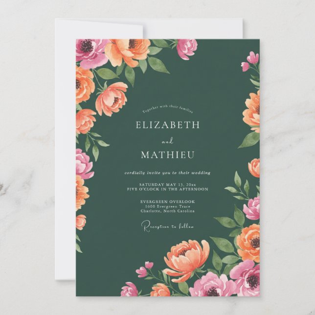 Hunter Magenta Ranunculus Eucalyptus Wedding Invitation (Front)