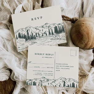 Hunter Mountain Sketch Wedding Meal Choice RSVP Postcard