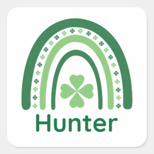 Hunter Name Clover Boho Rainbow Square Sticker