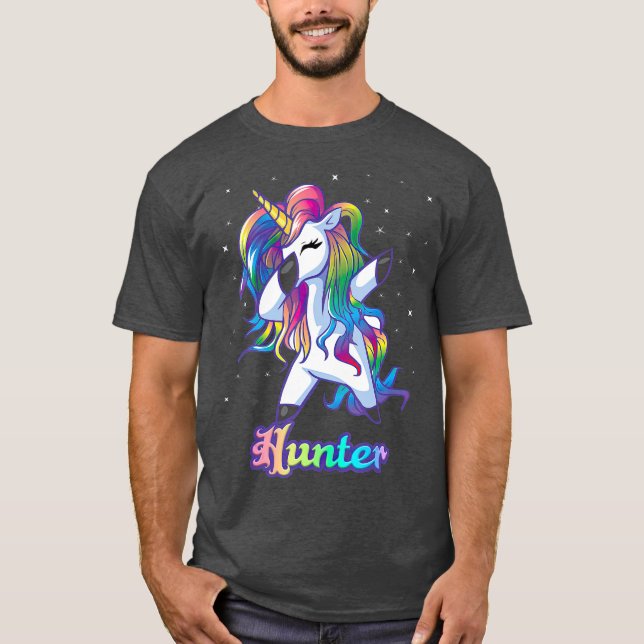HUNTER Name Personalised Custom Rainbow Unicorn T-Shirt (Front)