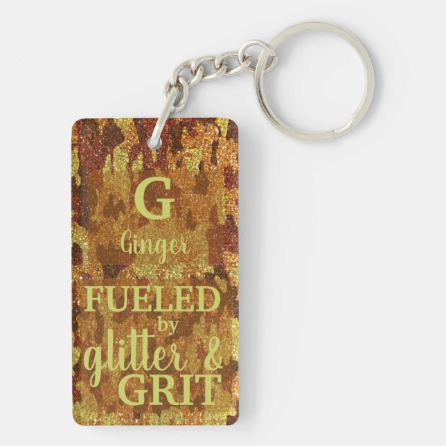 Hunter Orange Camouflage Glitter Camo Name Key Ring (Back)