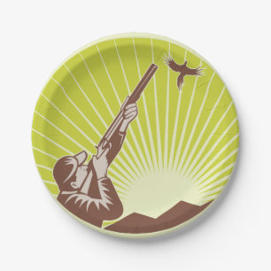 Hunter Shooting Goose Retro Outdoor Paper Plate