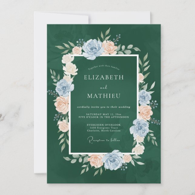 Hunter Steel Petal Wedding Invitation (Front)