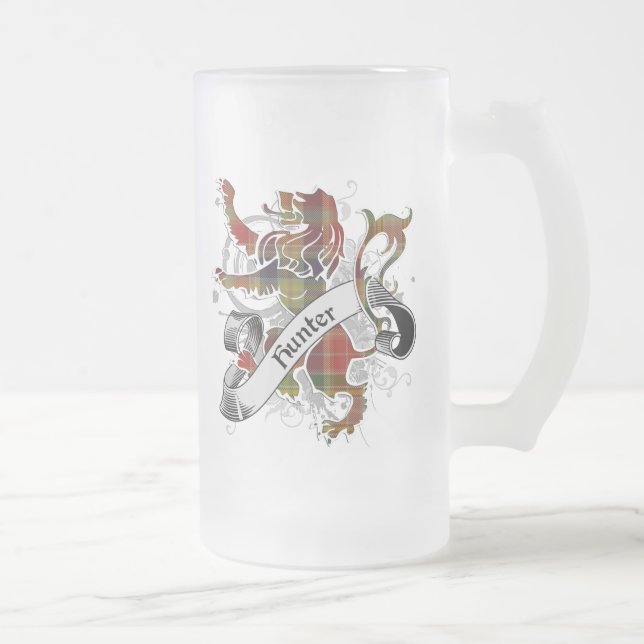 Hunter Tartan Lion Frosted Glass Beer Mug (Right)