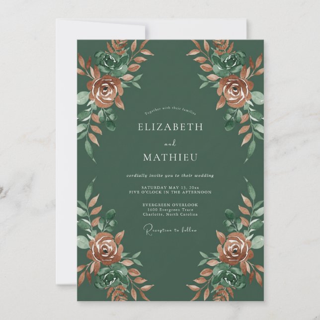 Hunter Terracotta Painted Leaf Wedding Invitation (Front)