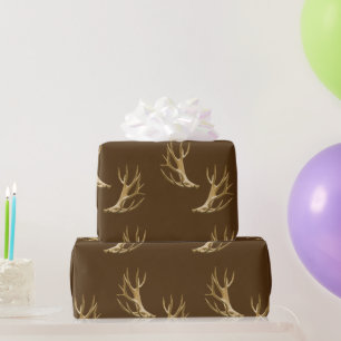 Hunter Theme Deer Antlers Dark Brown Gift Wrap