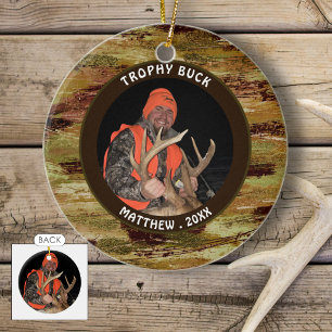 Hunter TROPHY BUCK Camouflage Photo Commemorative Ceramic Tree Decoration