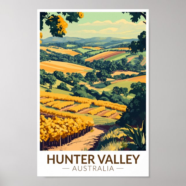Hunter Valley Australia Illustration Travel Art Poster (Front)