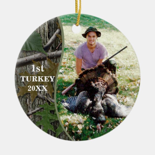 Hunter Woodland Camo Hunting Photo Ceramic Tree Decoration (Front)