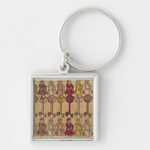 Hunters and birds perched in trees key ring