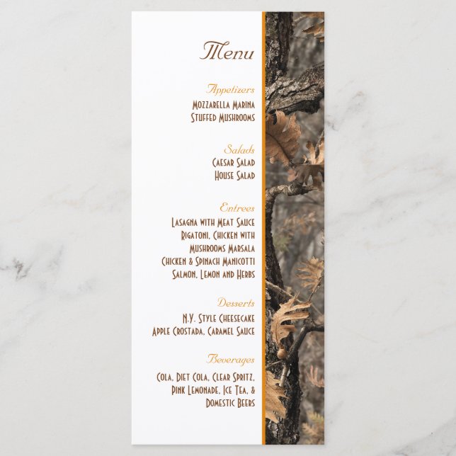 Hunter's Camo Chic Wedding Menu (Front)