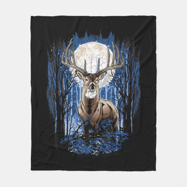 Hunters Deer Hunting Big Whitetail Buck  Fleece Blanket (Front)
