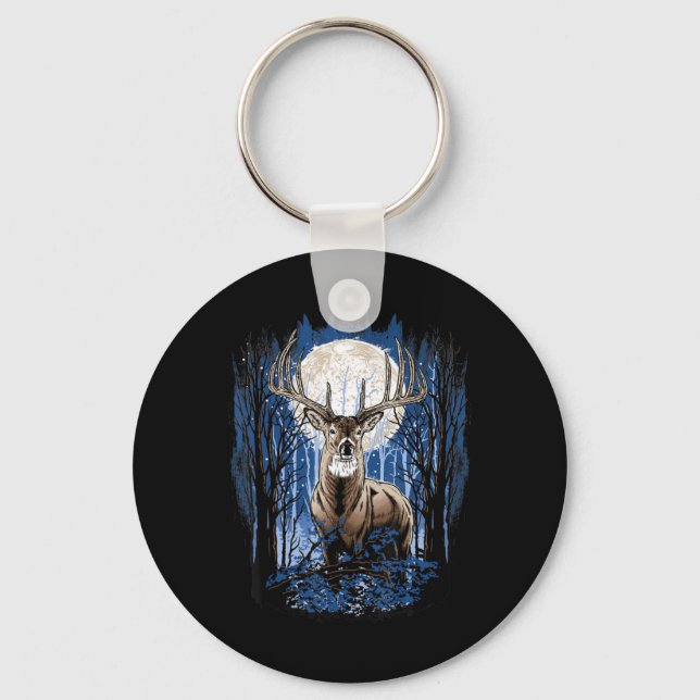 Hunters Deer Hunting Big Whitetail Buck  Key Ring (Front)