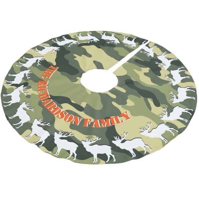 Hunters Elk and Camo YOUR NAME Tree Skirt (Angled)