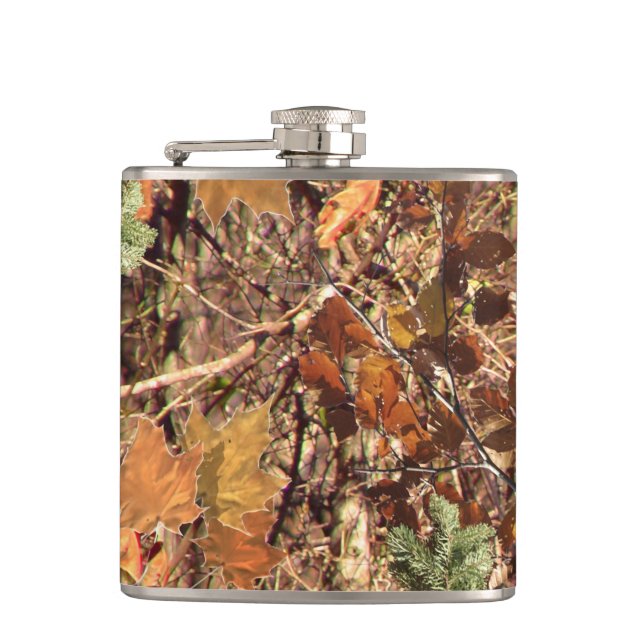Hunter's Fall Nature Camo Camouflage Painting Hip Flask (Front)