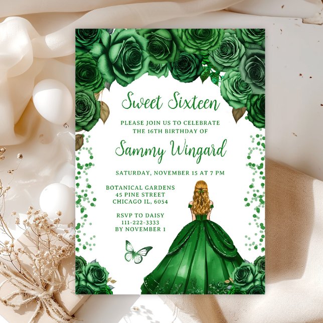 Hunters Green Blonde Hair Princess Sweet Sixteen Invitation (Creator Uploaded)