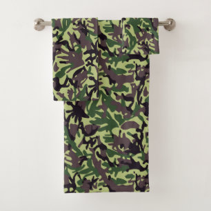 Hunters Green Camo Pattern Bath Towel Set