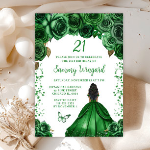 Hunters Green Dark Skin Princess Birthday Party Invitation