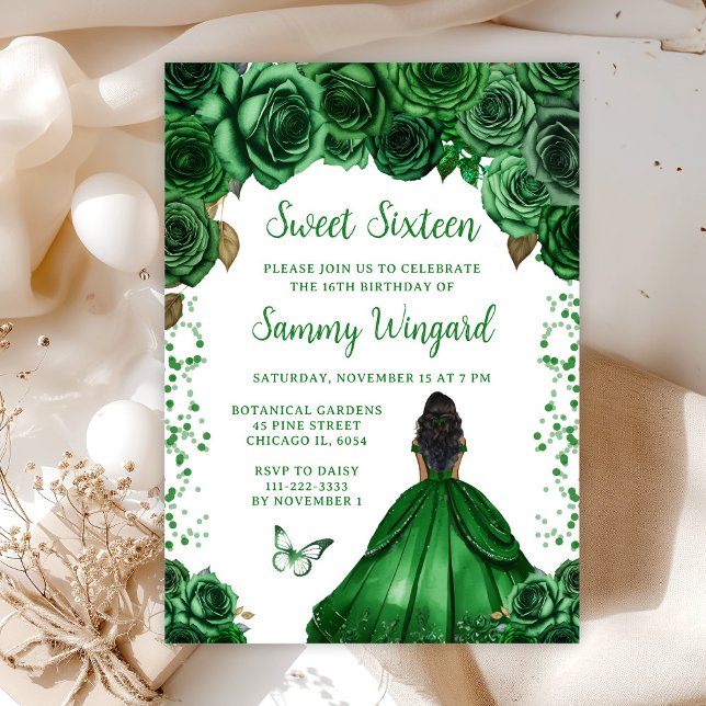 Hunters Green Dark Skin Princess Sweet Sixteen Invitation (Creator Uploaded)