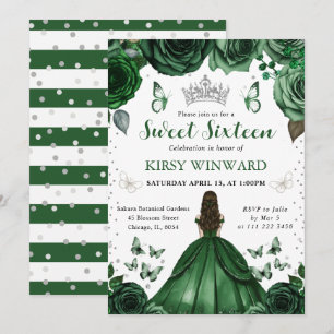 Hunters Green Dress Brunette Princess Sweet 16 Invitation