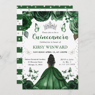 Hunters Green Dress Dark Skin Princess Quinceanera Invitation