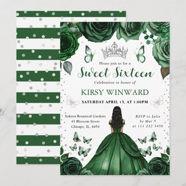 Hunters Green Dress Dark Skin Princess Sweet 16 Invitation (Front/Back)