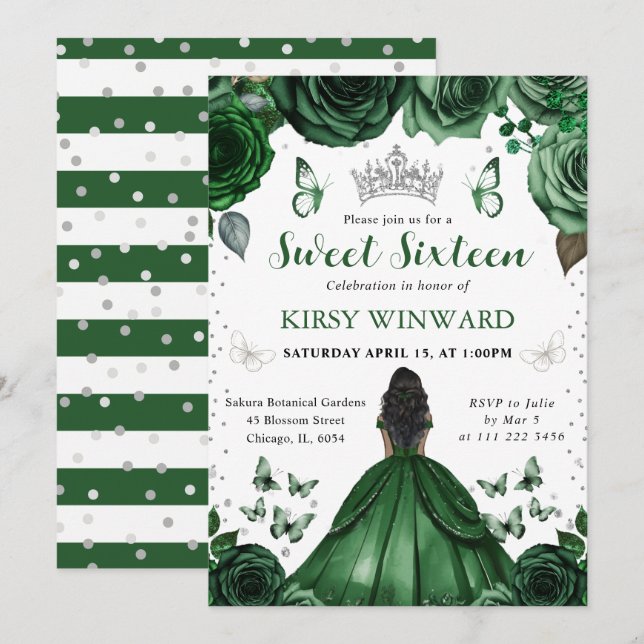 Hunters Green Dress Dark Skin Princess Sweet 16 Invitation (Front/Back)