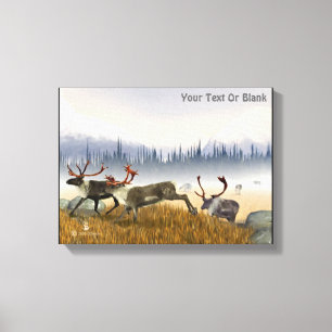 Hunters In The Mist (Caribou) Canvas Print