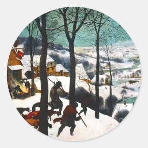 Hunters in the Snow Landscape Pieter Bruegel Classic Round Sticker