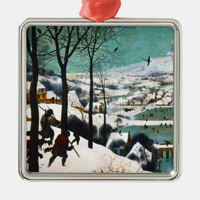 Hunters in the Snow Landscape Pieter Bruegel Metal Tree Decoration (Front)