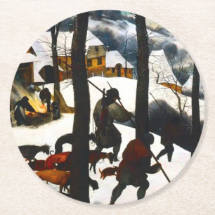 Hunters in the Snow Landscape Pieter Bruegel Round Paper Coaster