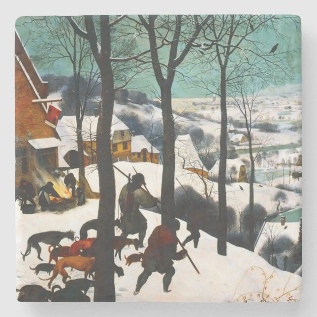 Hunters in the Snow Landscape Pieter Bruegel Stone Coaster (Front)