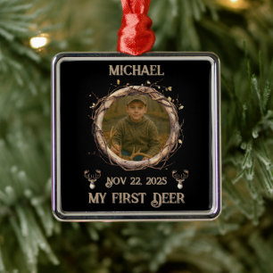 Hunter's "My First Deer" with Name, Date & Photo Metal Tree Decoration
