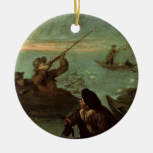 Hunters Shooting at Ducks (oil on canvas) Ceramic Tree Decoration