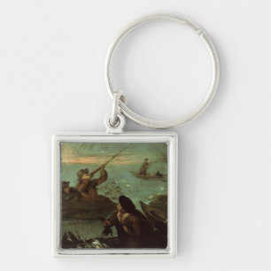 Hunters Shooting at Ducks (oil on canvas) Key Ring