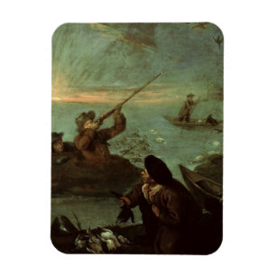 Hunters Shooting at Ducks (oil on canvas) Magnet