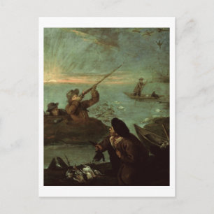 Hunters Shooting at Ducks (oil on canvas) Postcard
