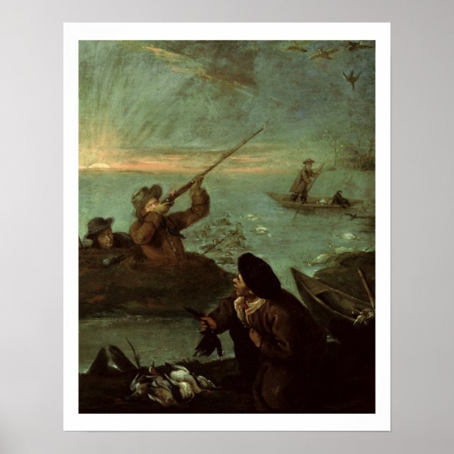 Hunters Shooting at Ducks (oil on canvas) Poster (Front)