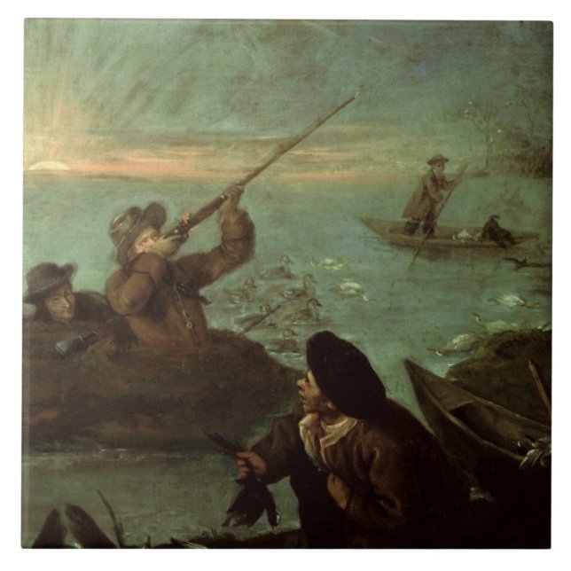 Hunters Shooting at Ducks (oil on canvas) Tile (Front)