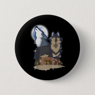 Hunter's Wolf At Moon Grey Wolf Hunting Wolf Anima 6 Cm Round Badge