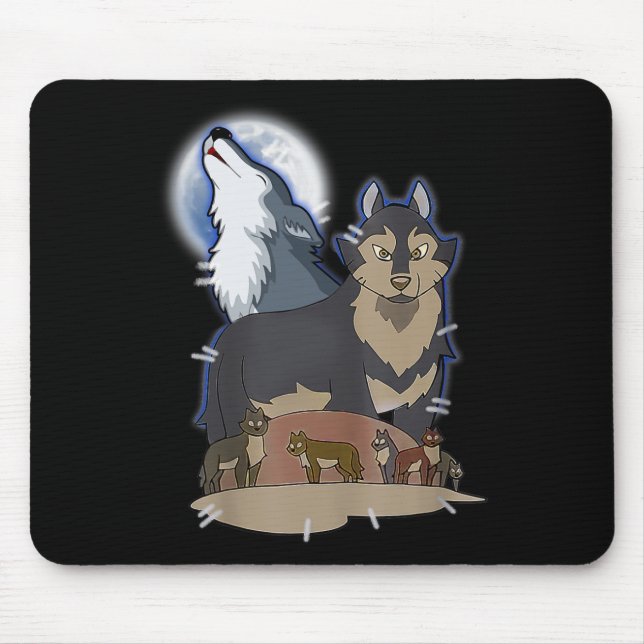 Hunter's Wolf At Moon Grey Wolf Hunting Wolf Anima Mouse Mat (Front)