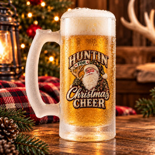Huntin' for Christmas Cheer Camo Santa Hunting Frosted Glass Beer Mug